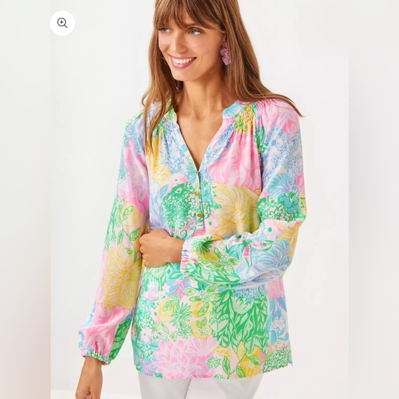 Lilly Pulitzer•Multi Bright Delight Patch -Elsa Silk Top - Picture 1 of 6